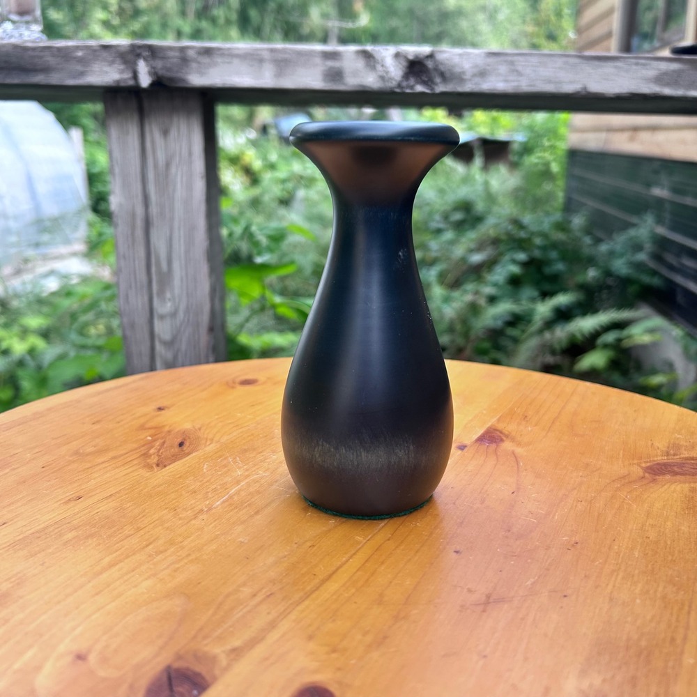 Vintage Wood Bud Vase Small Black/Teal Hand Turned Organic MCM Minimalist MCM
